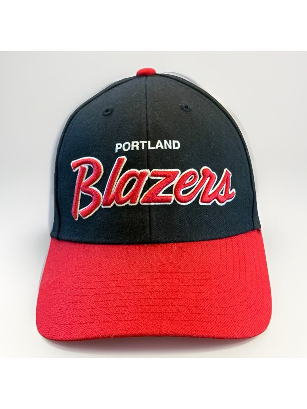 47 Brand Mens Black Red NBA Portland Blazers Scripted Adjustable Snapback Hat